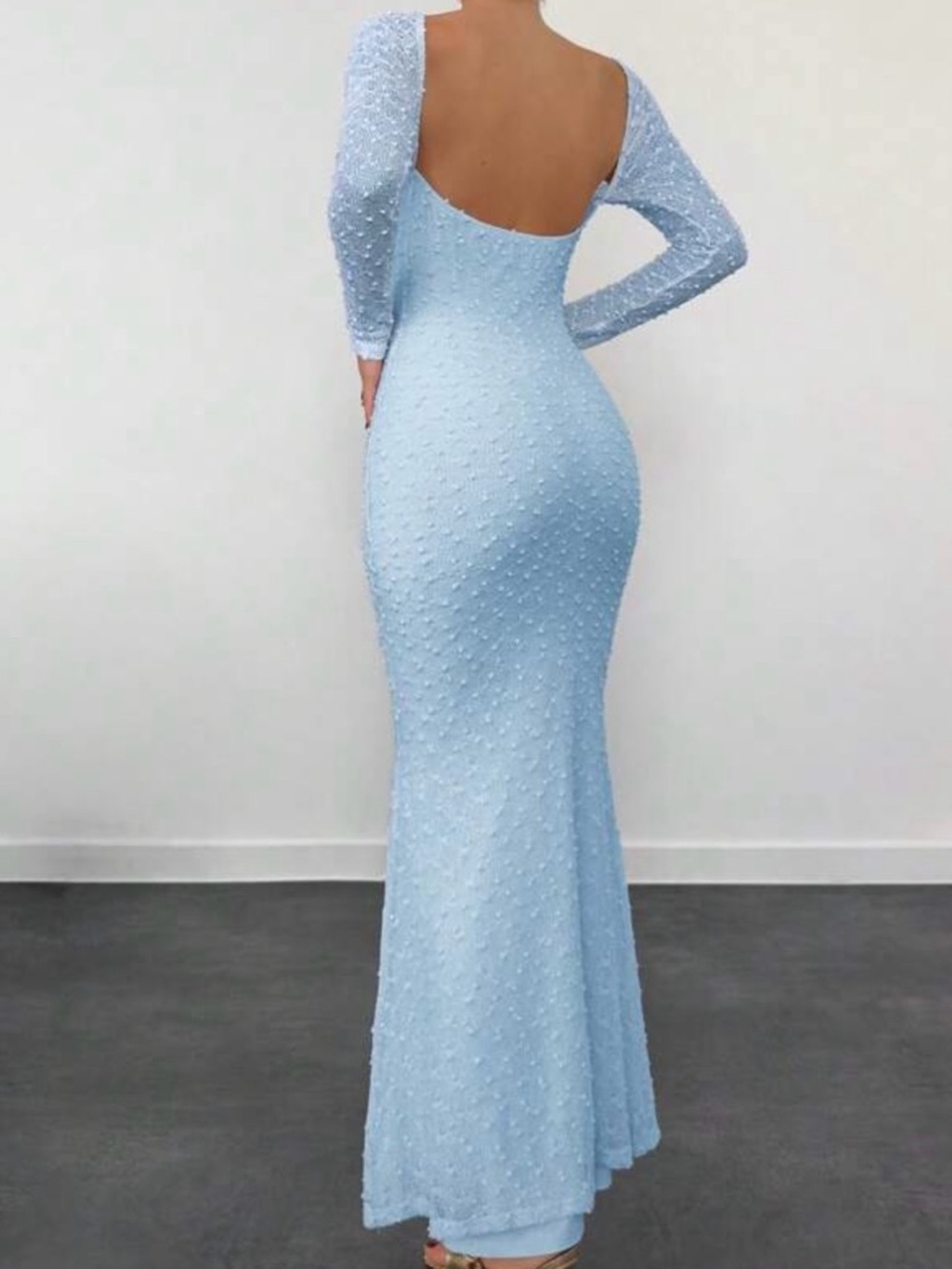 Long sleeve baby blue textured dress